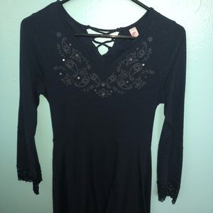 A Navy Blue Lace. Sequences, Cross back dress.